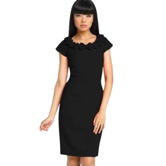 Kate Spade Black Wool Wiggle Sheath Miriam Dress with Bows at Neckline - Picture 1 of 5